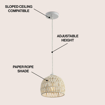 Campana 20" Bohemian Modern Woven Rattan/Iron LED Pendant